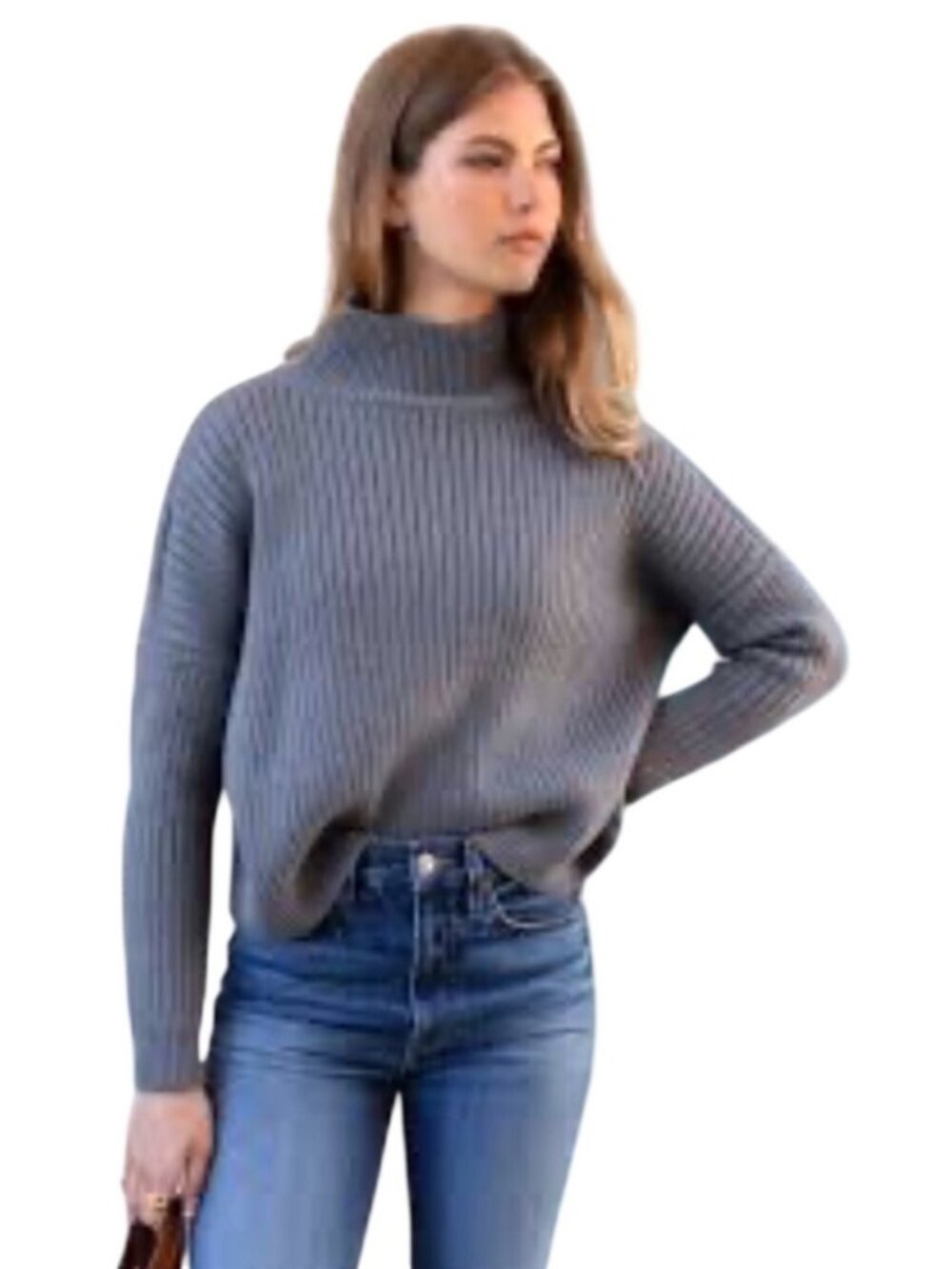 Emerson Fry Carolyn Funnel Neck Sweater Gray heavy Ribbed Knit Size M neutral